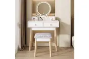 DREAMO Dressing Table & Stool Set with Lighted Makeup Mirror - White