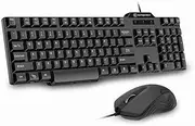 GOFREETECH Wired Keyboard and Mouse Combo, Full Size 104 Keys, USB, Black, Windows, Mac, Linux Compatible, Ambidextrous Mouse