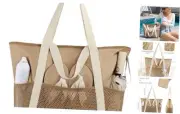Beach Bag Large Waterproof Sandproof Foldable Tote for Women with Zipper Khaki