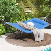 Blue Portable Hammock with Stand Steel Hanging Chair Waterproof w/ Carry Bag