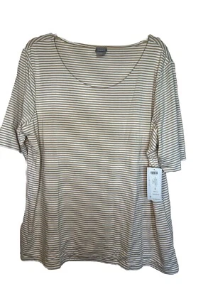 Chico’s NWT Scoop Touch Of Cool Stripe Elbow Sleeve Sand Top Blouse XL Stretchy