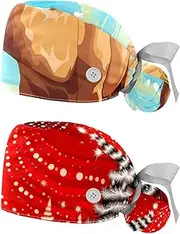 [YTYVAGT] 2-Pc,Nurse Scrub Caps,Scrub Hats with Buttons and Cotton Sweatband,Cartoon Funny Camel Desert