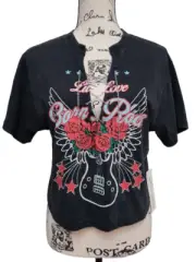 Rock and Roll V-Neck Chain Graphic Band Concert T-shirt Tee Top M NWT
