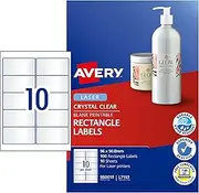 Avery A4 Crystal Clear Rectangle Labels for Laser Printers – Premium Product Stickers – Clear, 96 x 50.8 mm, 10 Labels per Sheet, 100 Labels/10 Sheets (980019/L7113) – Perfect for Small Business Use