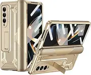 [Miimall] for Samsung Galaxy Z Fold 4 Case with Built-in Screen Protector, [Magnetic Hinge Protection] [Kickstand] Anti-Drop Heavy-Duty Full Coverage Protective Cover for Samsung Galaxy Z Fold 4 5G-Gold