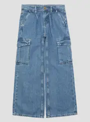 GUESS Girl's Blue Denim Cargo Pants Size: 14, Cotton