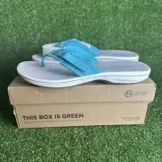 New Women’s Clarks Cloudsteppers Brinkley Jazz Flip Flops In Aqua size 9