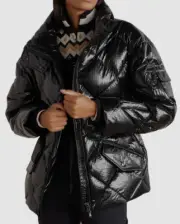 $2300 Bogner Women's Black Belted Quilted Glossed-Ripstop Jacket Coat Size 10