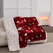 Super Soft Faux Rabbit Fur Throw Blanket for Couch, Christmas Style, Brushed Faux Fur Soft and Warm Plush Sherpa for Couch,Sofa and Bed,Red, 50"x60"