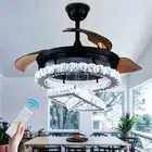 Jenvkoil 42" Dimmable Ceiling Fan with Light and Remote LED Crystal Chandelie...