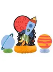 3-2-1 Blastoff! Outer Space Birthday Party Table Centerpiece Decor, 3 piece set