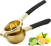 Lemon Squeezer, 304 Stainless Steel Citrus Press Juicer,Non-Slip Grip Design Manual Juicer,Heavy Duty Manual Citrus Press Juicer & Lime Squeezer (Gold & black)