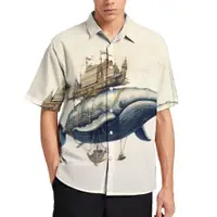 在飛比找蝦皮購物優惠-鯨魚休閒襯衫海灘原宿夏威夷時尚優雅社交夏季酷襯衫短袖設計超大