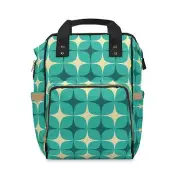 Multifunctional Diaper Backpack, Baby Travel Bag, Retro Blue 70's Design