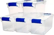 Stackable 7.5 Quart Clear Storage Bins with Snap-on Lids – 5 Durable Containers