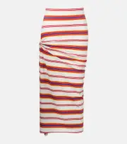 [Rabanne] Rabanne Gathered striped cotton-blend maxi skirt AU 12 red