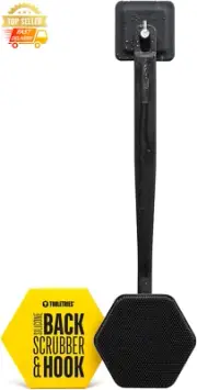 Silicone Back Scrubber with Hook Long Handle Shower Brush Charcoal