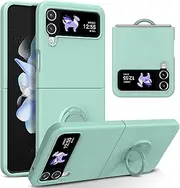[UEEBAI] Silicone Case with Ring for Samsung Galaxy Z Flip 4 5G, Lightweight Foldable Slim Case Shock Absorption Slim Cover with Ring 360 Degree Rotation Stand Protective Cover - Mint Green