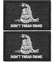 Anley Tactical Black Don't Tread On Me Flag Embroidered Patches (2 Pack) - 2"x 3" Military Uniform Sew On Emblem Patch - Loop & Hook Fasteners Attach to Tactical Hats, Garment & Gears