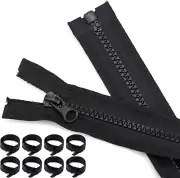 8 Pieces #5 24 Inch Separating Jacket Zippers Bulk Black Zipper Replacement T...
