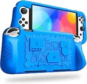 Fintie Case for Nintendo Switch OLED Model 2021 with 3 Game Card Slots, Anti-Slip Soft Silicone Shockproof Protective Cover, Ergonomic Grip Case for Switch OLED Model Console 7.0", Blue