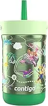 Contigo Kids Leighton Spill-Proof Stainless Steel Paw Patrol Tumbler with Straw, 12oz, Dino Treks, Green