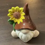 Gnome Ceramic, ONE OF A KIND, Sunflower Spring Brown Purple