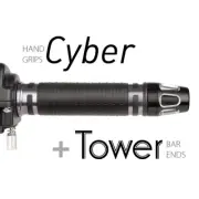 KiWAV Motorcycle Cyber Grips Dark Gray with Tower Bar Ends Silver/Black
