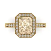 2.9Ct Emerald Cut Natural Morganite Solid Gold Halo Engagement Promise Ring
