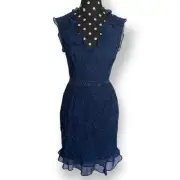 Cooper St. Womens Dress Size 4 Navy Blue Lace Sheath Deep V-Neck Sexy Short NEW