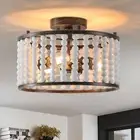 tewei 3-Light Semi Flush Mount Ceiling Light Fixture, Bohemia Wood Beaded Boh...