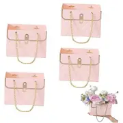 4 PCS Flower Paper Box Bouquet Storage Bucket Florist Bag Handbag Pink 4pcs