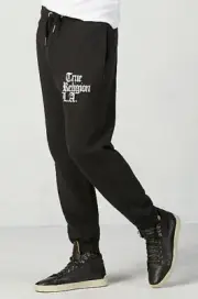 True Religion Men's Relaxed Multi Logo Sweatpants Jet Black M15SF15D7G
