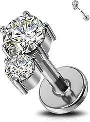 [Jewseen] 16g Titanium Cartilage Earrings Studs Opal Flat Back Cartilage Piercing CZ Lip Ring Conch Medusa Piercing Jewelry Piercing Jewelry Helix Tragus Piercing Nose Rings Studs, 1.2*6, Titanium,