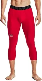 [Under Armour] Men's Standard HeatGear 3/4 Leggings, Red (600)/White, Medium Tall