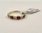 14K Yellow Gold Emerald Cut Ruby & Diamond Band - New Ring SIZE 6 1/2