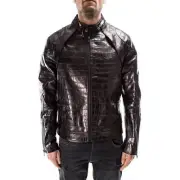 Black Alligator Crocodile Pattern textured on genuine cowhide leather Jacket