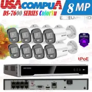 HIKVISION SECURITY SYSTEM 8CH POE / HDD INCLUDE / 2 MEGAPIXEL ColorVu H,265+
