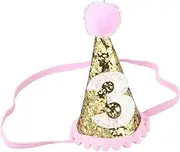 SWOOMEY 1pc Birthday Hat with Ball Golden Glittered Photo Prop for Birthday Celebration Elastic String for Fun Party Accessory