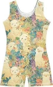 [FRODOTGV] Cute White Alpacas Leotards for Girls Gymnastics Cute Ballet Unitard for Gymnastics, Training, Yoga