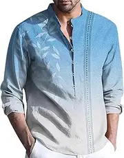 [Generic] Men's Pattern Prints T-Shirt Casual Fashion Stand Up Collar Shirt Buttons Multi Color Pattern Tops Mens Lightweight Cool Shirt Printing Shirts for Men