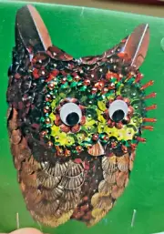 York Crafts HOOTY OWL Sequin Bead Christmas Ornament Kit Vintage Japan NOS