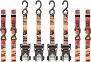 SMARTSTRAPS 14’ CamoX Ratchet Straps, 4 Pack – 3,000lbs Break Strength, 1,000lbs Safe Work Load – Premium Duty Tie Downs for Heavier Loads, Orange Camo Webbing