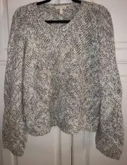 NWT L Eileen Fisher Black & White Round Neck Patterned Sweater Originally $278