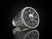 Vegvisir skull Ring Sterling Silver 925