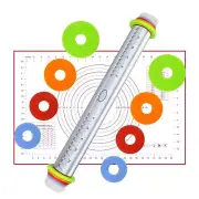 Rolling Pin with Rolling Mat, Adjustable Stainless Steel