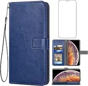 Asuwish Compatible with iPhone Xs X 10 10s Wallet Case Tempered Glass Screen Protector and Flip Cover Card Holder Accessories Phone Cases for iPhoneX iPhoneXs iPhone10 i PhoneX SX 10x 10xs X’s Blue