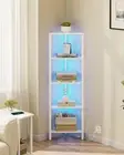 TUTOTAK Corner Shelf with LED Light 5-Tier Corner Bookshelf for Small Space N...