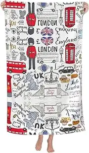 [CADREWY] I Love London Print Thick Adult Beach Towel Lightweight Quick Dry and Super Absorbent Swimming Towel
