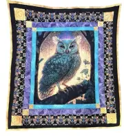 Hoot Owl #2 QT Fabric Mystical Quilt Kit Wallhanging Hotfix Crystals Top Back
